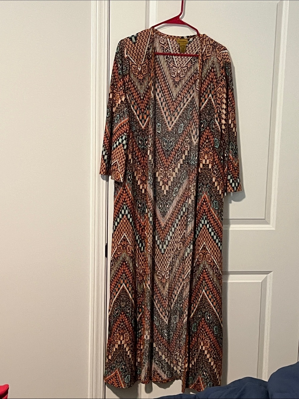 Wrangler Brown Multi-Pattern Open Front Long Cardigan